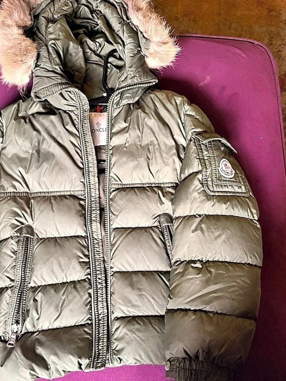 Moncler Hooded Puffer Jacket in Green Like New